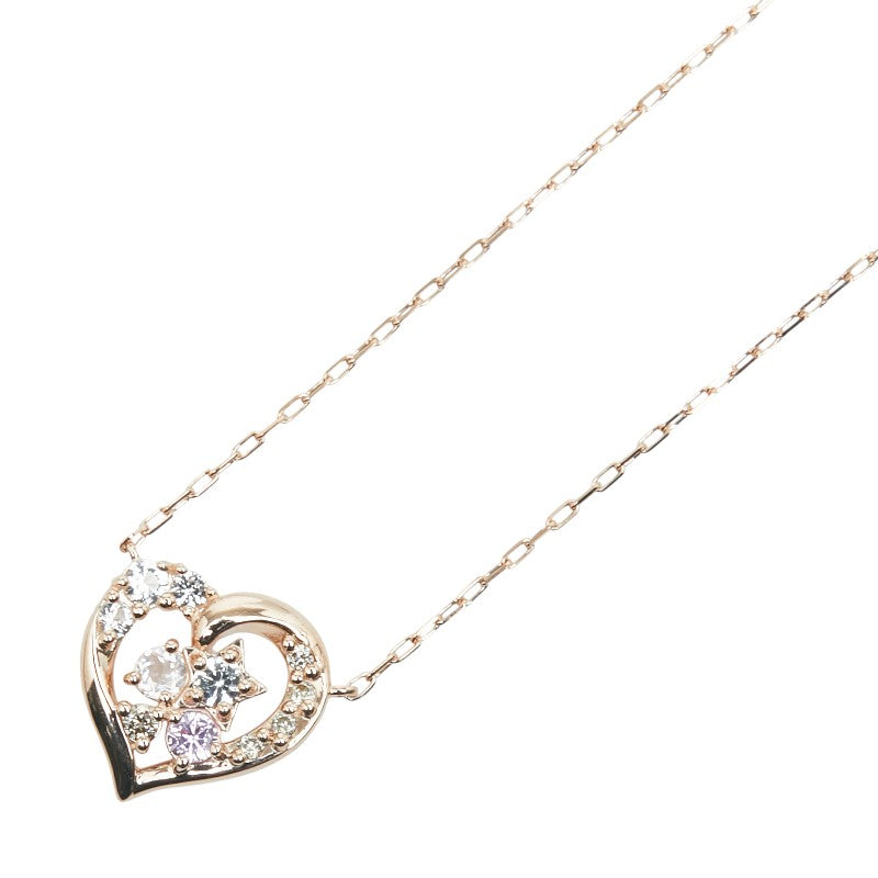 ヨンドシー K10PG ピンクゴールド 色石 ダイヤ ハート スター モチーフ ペンダントネックレス レディース 4℃ 【中古】