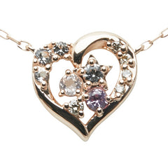 ヨンドシー K10PG ピンクゴールド 色石 ダイヤ ハート スター モチーフ ペンダントネックレス レディース 4℃ 【中古】