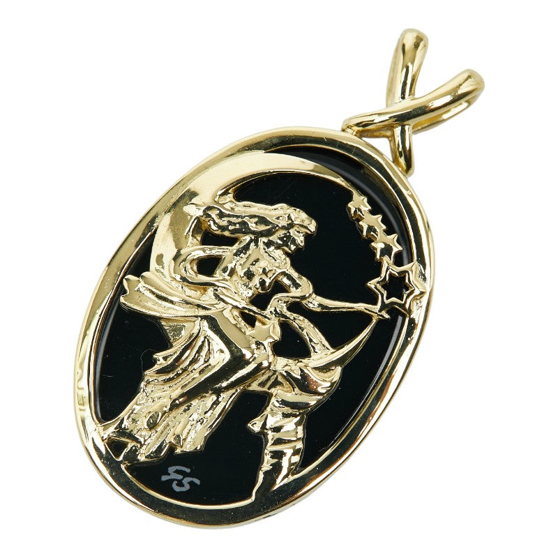K18YG イエローゴールド メノウカメオ約18×25mm 薔薇 ローズ モチーフ ペンダントトップ レディース 【中古】