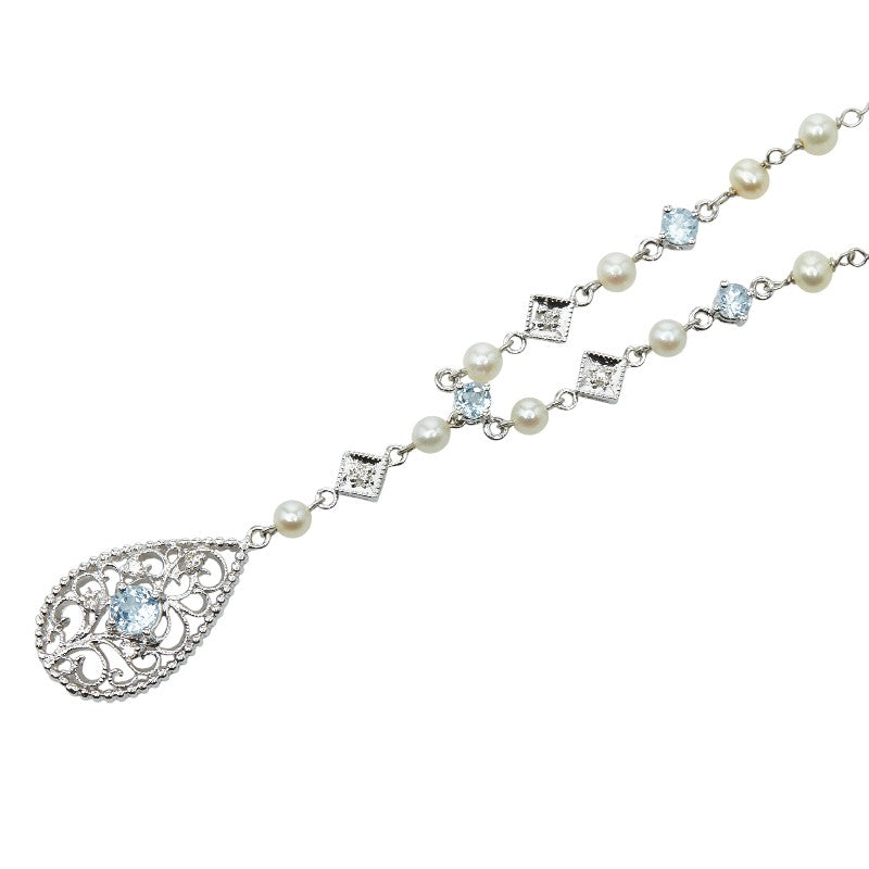 K18WG ホワイトゴールド ダイヤ トパーズ 淡水パール ペンダントネックレス レディース 【中古】