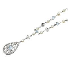 K18WG ホワイトゴールド ダイヤ トパーズ 淡水パール ペンダントネックレス レディース 【中古】