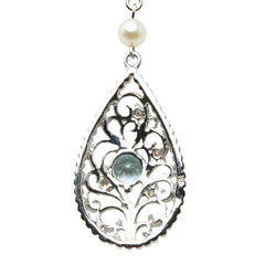 K18WG ホワイトゴールド ダイヤ トパーズ 淡水パール ペンダントネックレス レディース 【中古】