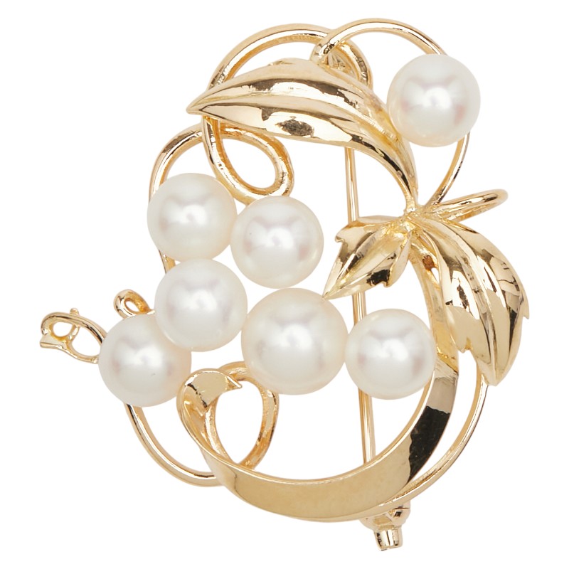 K18YG イエローゴールド アコヤパール5~6mm リーフ モチーフ ペンダント ブローチ レディース 【中古】