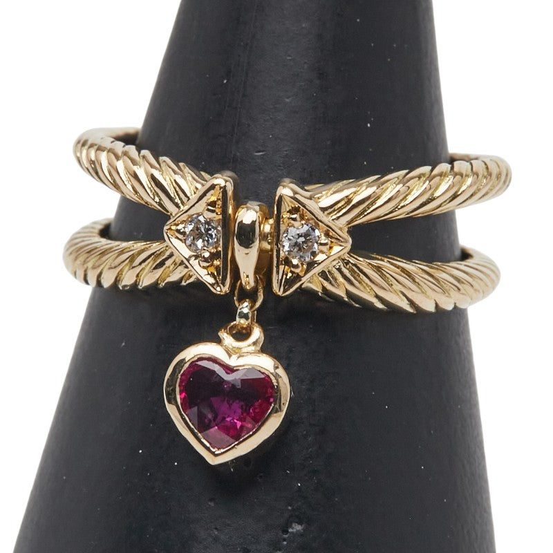 K18 ゴールド ルビー0.37ct ダイヤ0.04ct ハート モチーフ リング 指輪 レディース 11.5号 【中古】