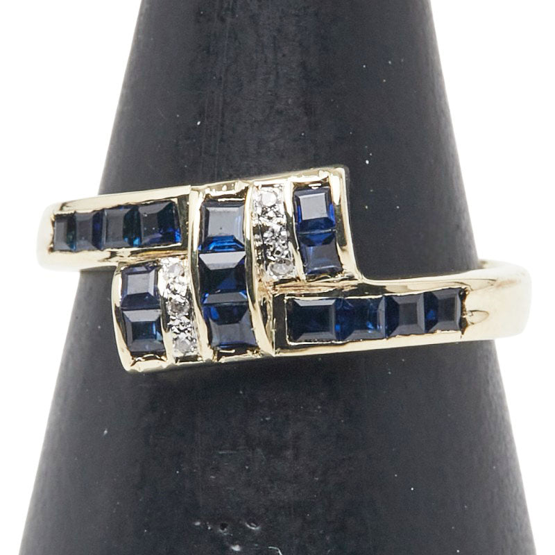 K14YG イエローゴールド サファイア ダイヤ リング 指輪 レディース 11.5号 【中古】