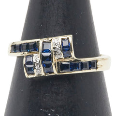 K14YG イエローゴールド サファイア ダイヤ リング 指輪 レディース 11.5号 【中古】