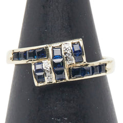 K14YG イエローゴールド サファイア ダイヤ リング 指輪 レディース 11.5号 【中古】