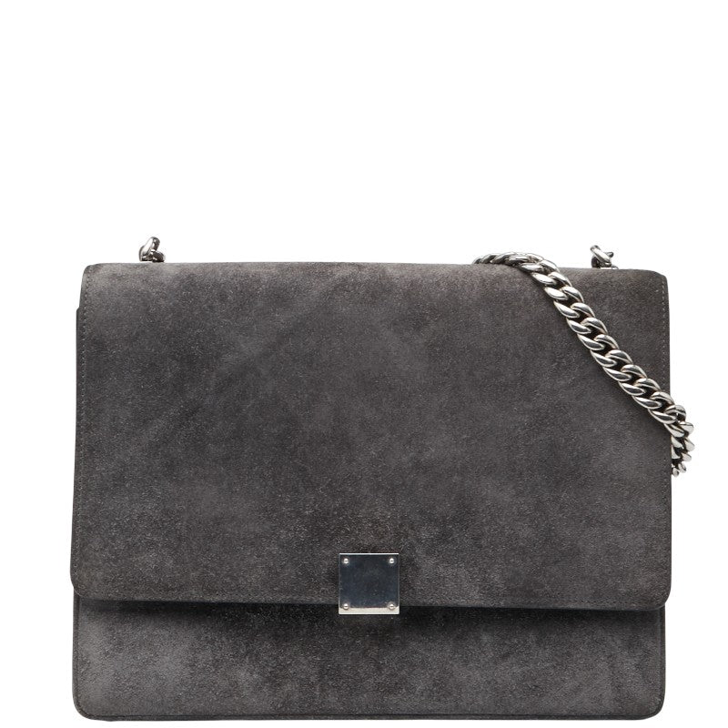 セリーヌ クラシックボックス チェーン ショルダーバッグ グレー スウェード レザー レディース CELINE 【中古】