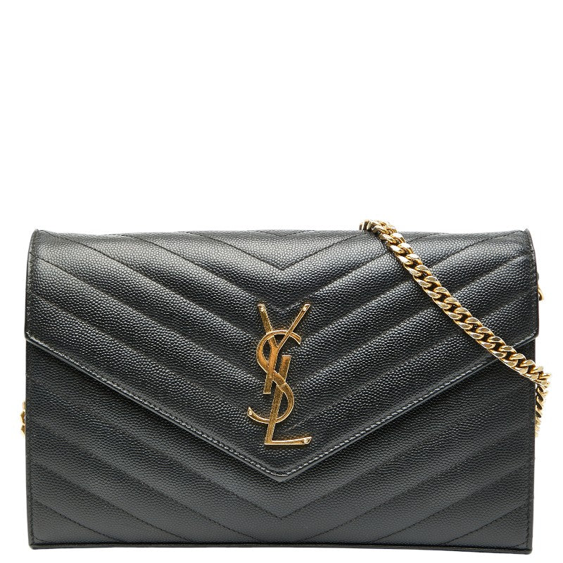 サンローラン カサンドラ YSLロゴ チェーンウォレット ブラック レザー レディース SAINT LAURENT 【中古】