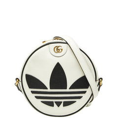グッチ × adidas アディダス GGマーモント 斜め掛け ショルダーバッグ 702626 ホワイト ブラック レザー レディース GUCCI 【中古】