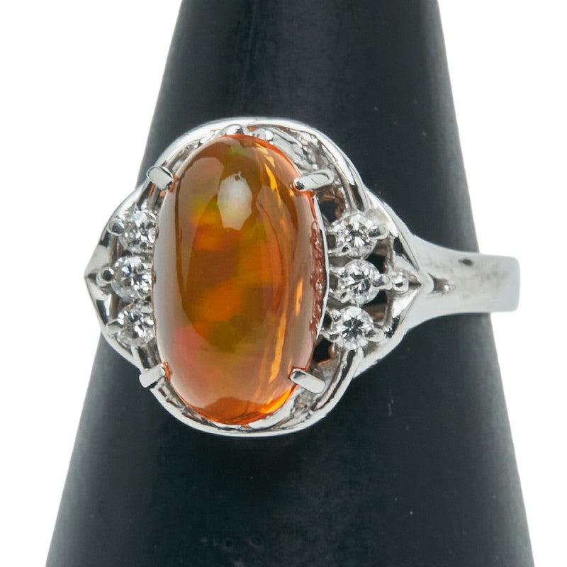 Pt900 プラチナ ファイアオパール2.35ct ダイヤ0.11ct リング 指輪 レディース 10号 【中古】