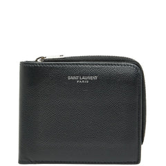 サンローラン ロゴ 二つ折り財布 ブラック レザー レディース SAINT LAURENT 【中古】