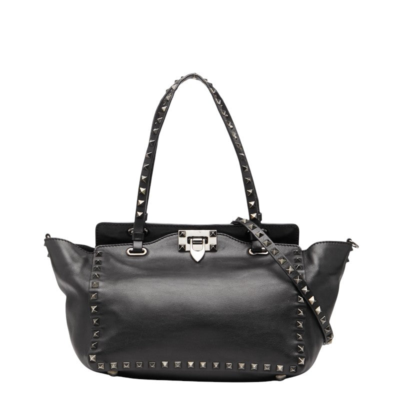 ヴァレンティノ スタッズ ハンドバッグ ショルダーバッグ 2WAY ブラック レザー レディース VALENTINO 【中古】