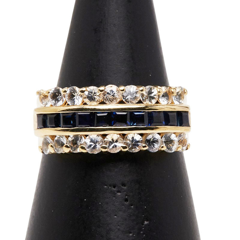 K18YG イエローゴールド ホワイトサファイア1.03ct サファイア0.87ct リング 指輪 レディース 12号 【中古】