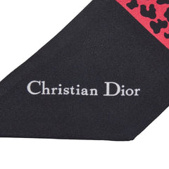 ディオール ツイリー ミッツア レオパード スカーフ ピンク ブラック シルク レディース Dior 【中古】
