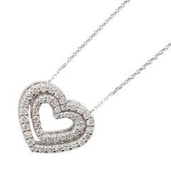 K18WG ホワイトゴールド ダイヤ0.15ct ダイヤ0.30ct ハートモチーフ ネックレス レディース 【中古】