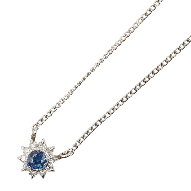 Pt850 プラチナ サファイア ダイヤ0.05ct プチネックレス レディース 【中古】