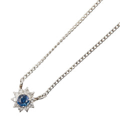 Pt850 プラチナ サファイア ダイヤ0.05ct プチネックレス レディース 【中古】