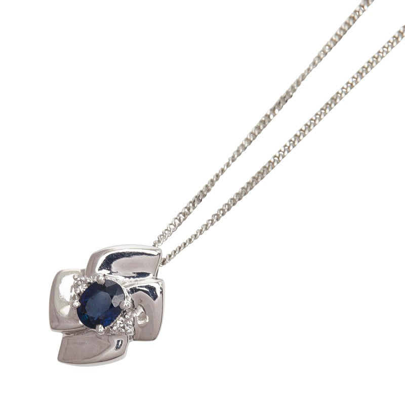 Pt850 プラチナ サファイア0.52ct ダイヤ0.02ct ペンダントネックレス レディース 【中古】
