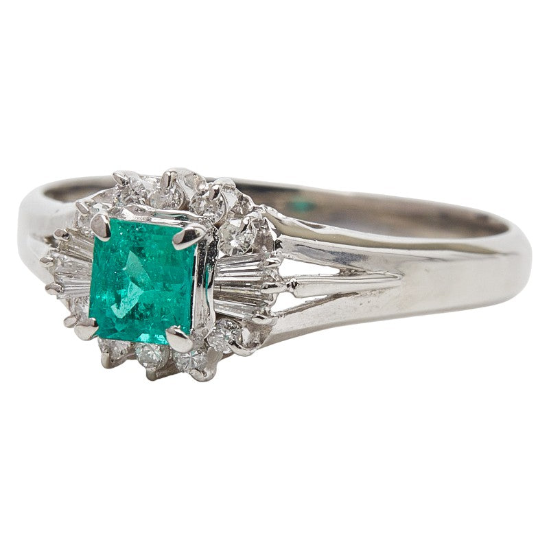 Pt900 プラチナ エメラルド0.29ct ダイヤ0.16ct リング 指輪 レディース 11号 【中古】