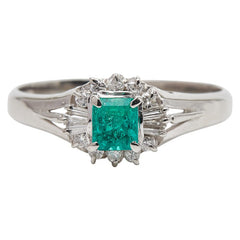 Pt900 プラチナ エメラルド0.29ct ダイヤ0.16ct リング 指輪 レディース 11号 【中古】
