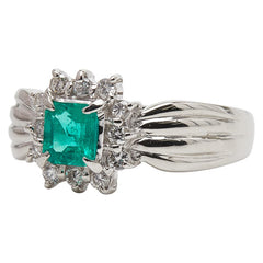 Pt900 プラチナ エメラルド0.37ct ダイヤ0.17ct リング 指輪 レディース 8.5号 【中古】