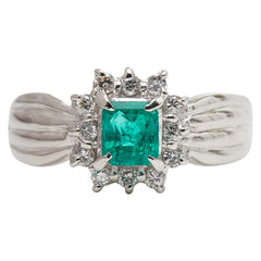 Pt900 プラチナ エメラルド0.37ct ダイヤ0.17ct リング 指輪 レディース 8.5号 【中古】