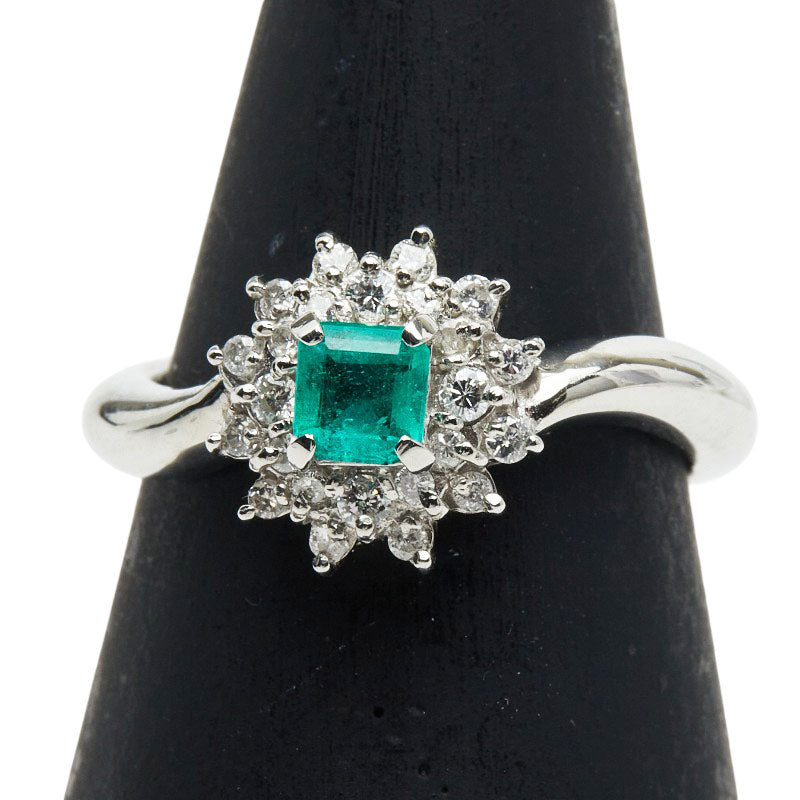 Pt900 プラチナ エメラルド0.36ct ダイヤ0.20ct リング 指輪 レディース 11号 【中古】