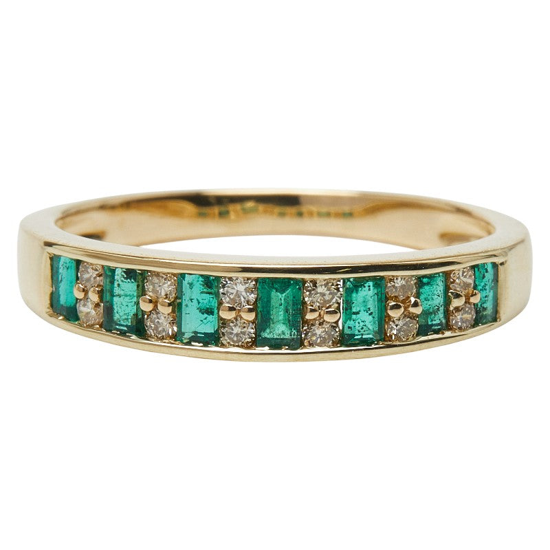 K18YG イエローゴールド エメラルド0.50ct ダイヤ0.15ct リング 指輪 レディース 12号 【中古】