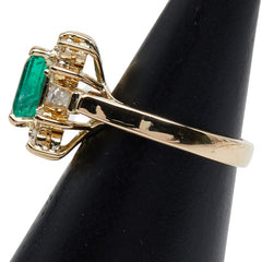 K18YG イエローゴールド エメラルド6.3/7.2mm ダイヤ リング 指輪 スクエア レディース 10号 【中古】