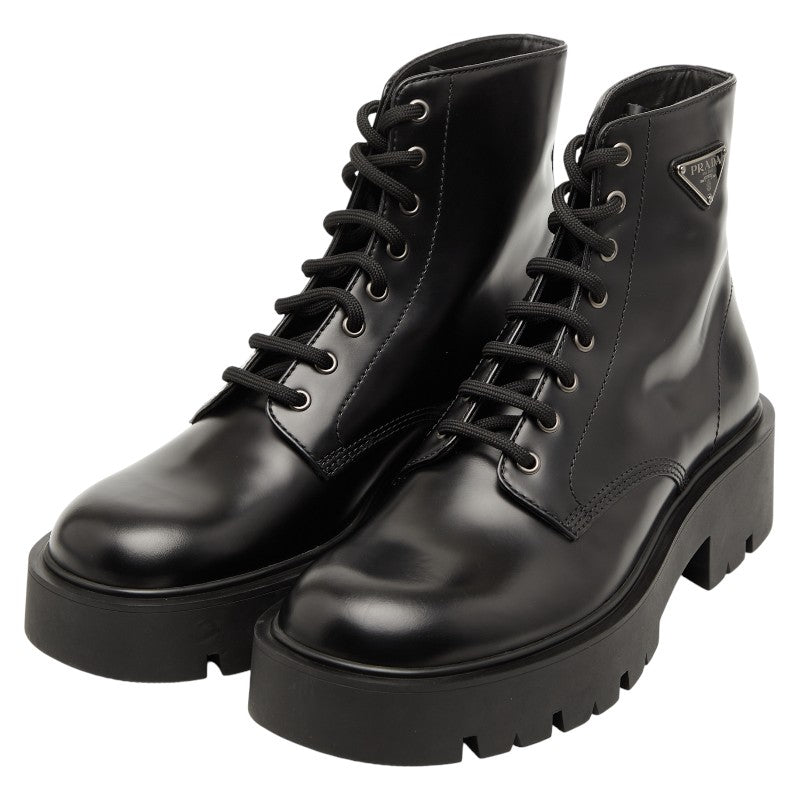 プラダ 三角ロゴプレート 厚底 チャンキーソール ブーツ サイズ：8 2TG242 ブラック レザー メンズ PRADA 【中古】