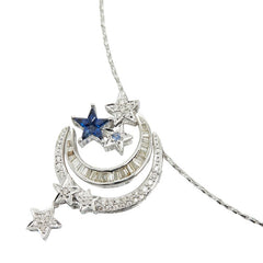 K18WG ホワイトゴールド サファイア ダイヤ 星 月 スター ムーン モチーフ ペンダントネックレス レディース 【中古】