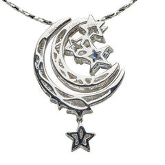 K18WG ホワイトゴールド サファイア ダイヤ 星 月 スター ムーン モチーフ ペンダントネックレス レディース 【中古】