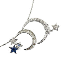 K18WG ホワイトゴールド サファイア ダイヤ 星 月 スター ムーン モチーフ ペンダントネックレス レディース 【中古】