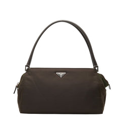 プラダ 三角ロゴプレート ハンドバッグ ブラウン グリーン ナイロン レザー レディース PRADA 【中古】