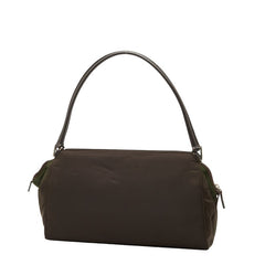 プラダ 三角ロゴプレート ハンドバッグ ブラウン グリーン ナイロン レザー レディース PRADA 【中古】