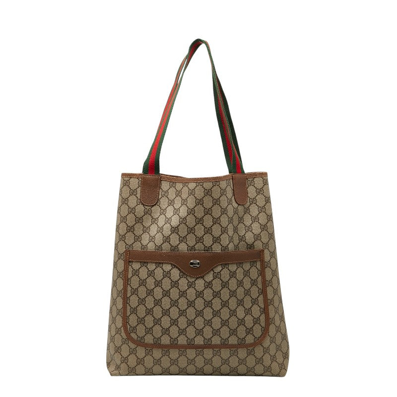 グッチ GGスプリーム シェリーライン トートバッグ 39 02 003 ブラウン PVC レザー レディース GUCCI 【中古】