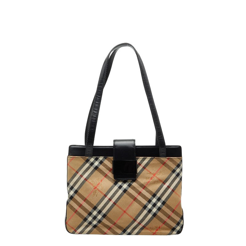 バーバリー ノバチェック シャドーホース トートバッグ ショルダーバッグ ベージュ ブラック キャンバス レザー レディース BURBERRY 【中古】