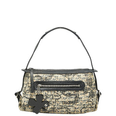 シャネル アイコンプリント クローバー ワンショルダーバッグ ハンドバッグ ベージュ ブラック ツイード レザー レディース CHANEL 【中古】