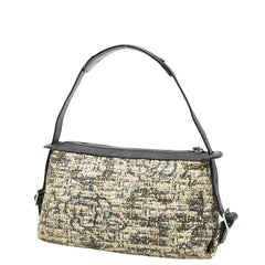 シャネル アイコンプリント クローバー ワンショルダーバッグ ハンドバッグ ベージュ ブラック ツイード レザー レディース CHANEL 【中古】