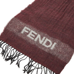 フェンディ ロゴ マフラー ワインレッド ブラック ウール レディース FENDI 【中古】
