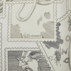エルメス カレ90 LE PHILATELISTE DU FAUBOURG フォーブルの切手愛好家 スカーフ ホワイト アイボリー グリーン シルク レディース HERMES 【中古】