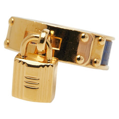 エルメス ケリー カデナ モチーフ スカーフリング ゴールド ブルー メッキ レザー レディース HERMES 【中古】