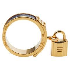 エルメス ケリー カデナ モチーフ スカーフリング ゴールド ブルー メッキ レザー レディース HERMES 【中古】