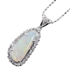 Pt900 プラチナ Pt850 プラチナ オパール0.88ct ダイヤ0.41ct ペンダントネックレス レディース 【中古】