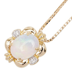 K18YG イエローゴールド オパール1.46ct ダイヤ ペンダントネックレス レディース 【中古】