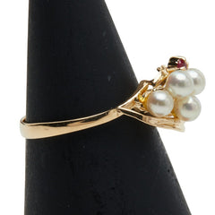 K18YG イエローゴールド アコヤパール ルビー リング 指輪 レディース 10.5号 【中古】