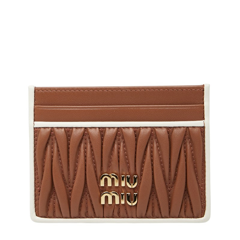 ミュウミュウ マテラッセ カードケース パスケース ブラウン ホワイト レザー レディース MIUMIU 【中古】