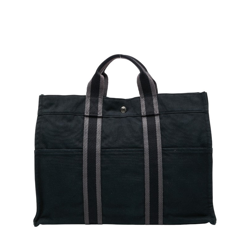 エルメス フールトゥMM トートバッグ ハンドバッグ ブラック グレー キャンバス レディース HERMES 【中古】