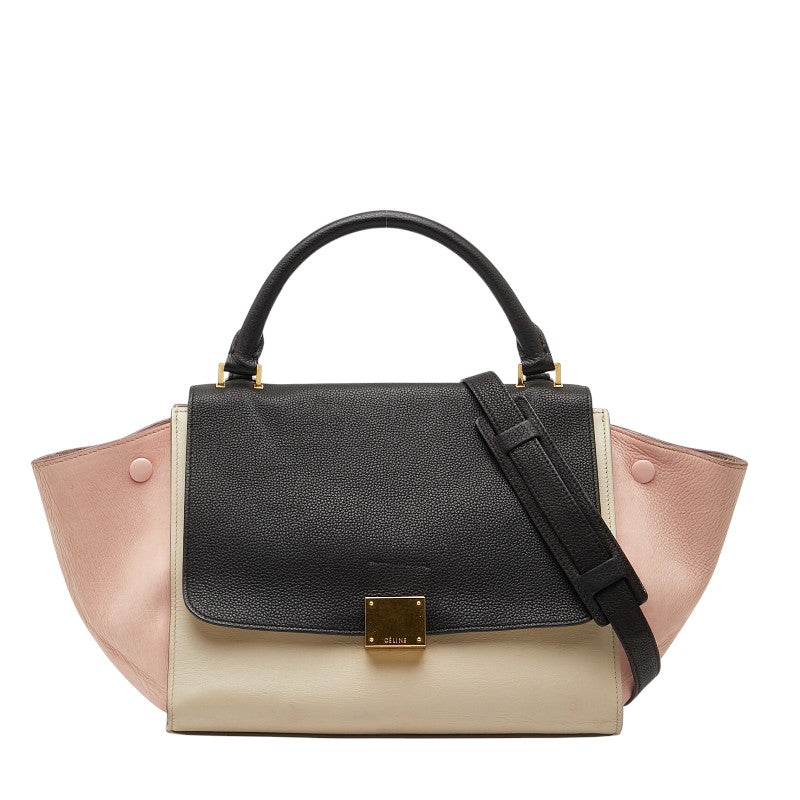 セリーヌ トラペーズ スモール トリコロール ハンドバッグ ショルダーバッグ 2WAY ホワイト マルチカラー レザー スウェード レディース CELINE 【中古】